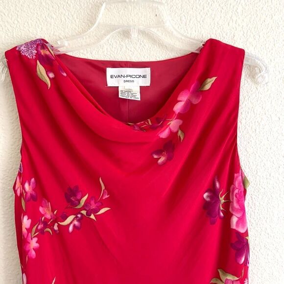 Evan Picone Red Flower Dress Sz 8 - Picture 2 of 4